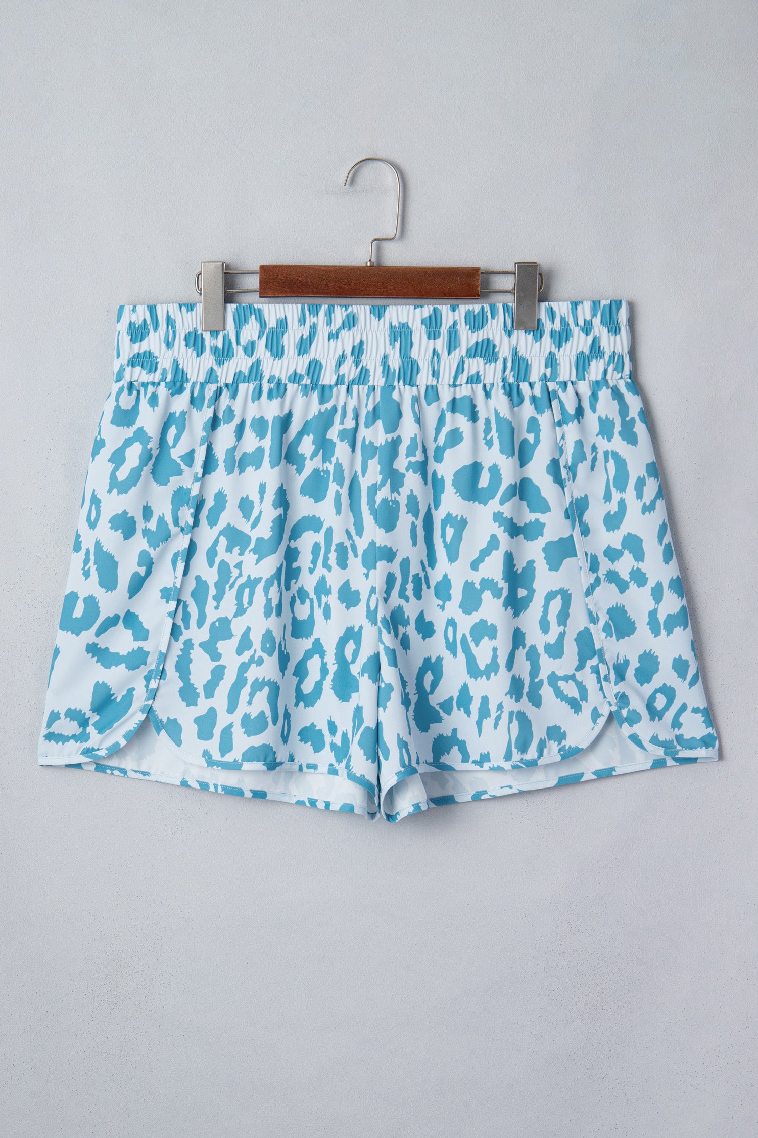 Beau Blue Plus Size Leopard Elastic Waist Athletic Shorts-Plus Size/Plus Size Bottoms-[Adult]-[Female]-2022 Online Blue Zone Planet