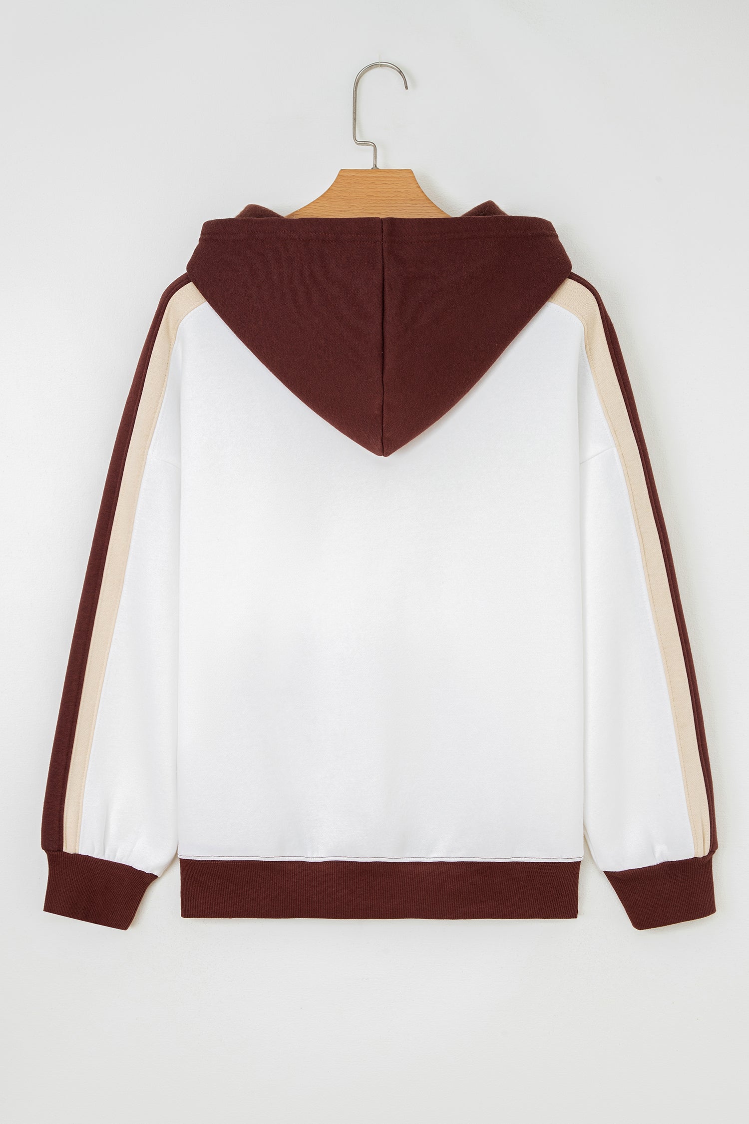 Coffee Color Block Patchwork Athleisure Hooded Sweatshirt-Tops / Dresses-[Adult]-[Female]-2022 Online Blue Zone Planet