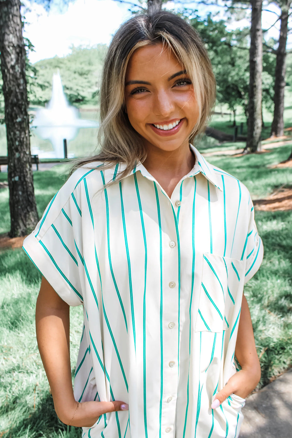 Mint Green St Patricks Striped Wide Short Sleeve Shift Mini Shirt Dress-Dresses/Mini Dresses-[Adult]-[Female]-2022 Online Blue Zone Planet