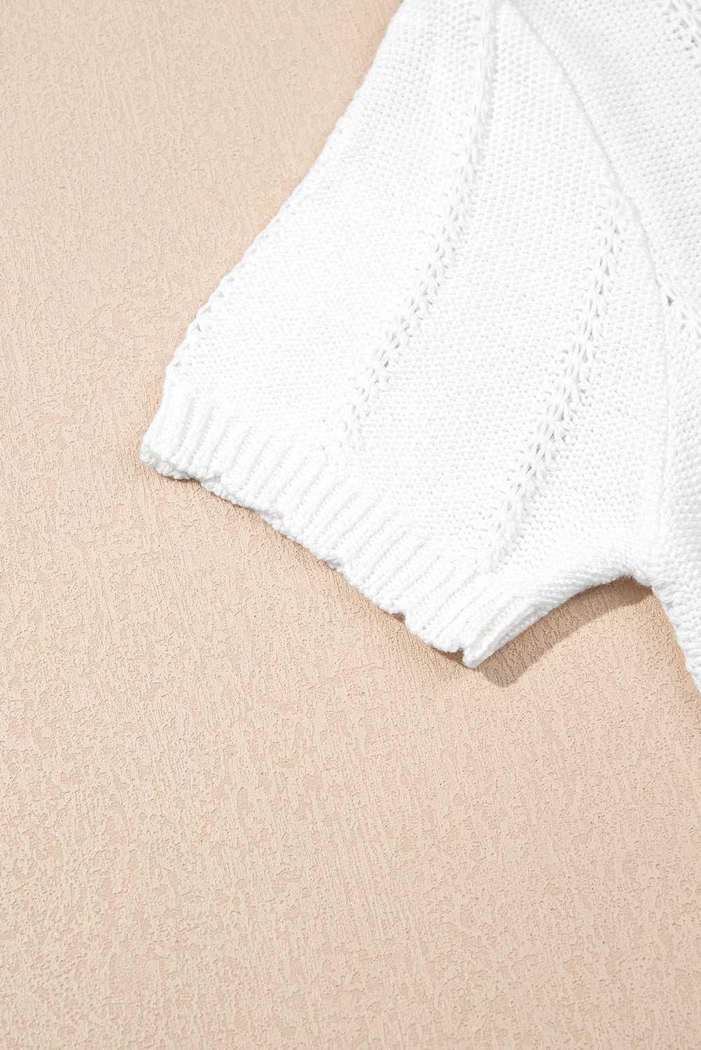 White Pointelle Knit Short Puff Sleeve Crewneck Sweater-TOPS / DRESSES-[Adult]-[Female]-2022 Online Blue Zone Planet