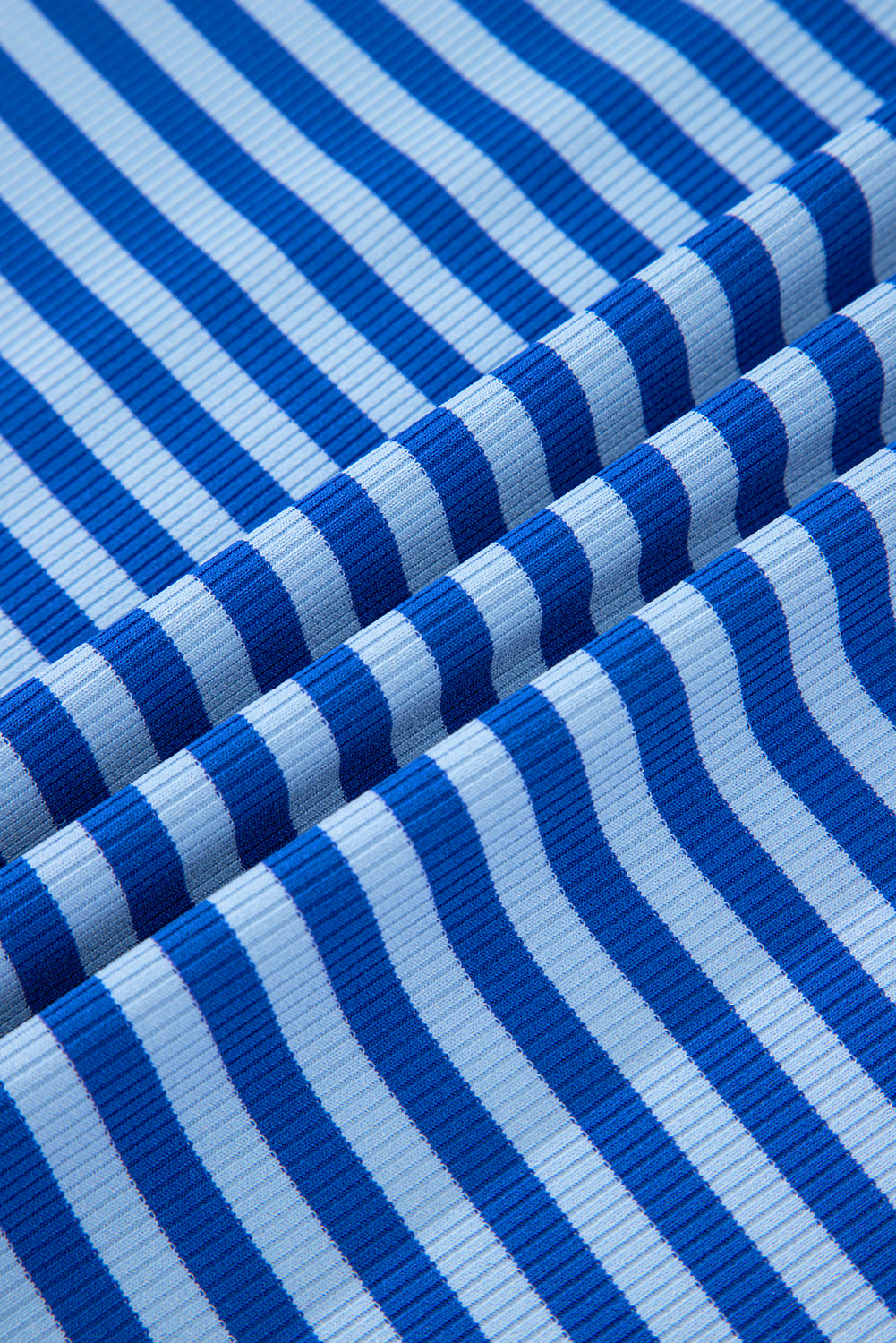 Sky Blue Stripe Ribbed Cap Sleeve Round Neck T Shirt-Tops/Tops & Tees-[Adult]-[Female]-2022 Online Blue Zone Planet