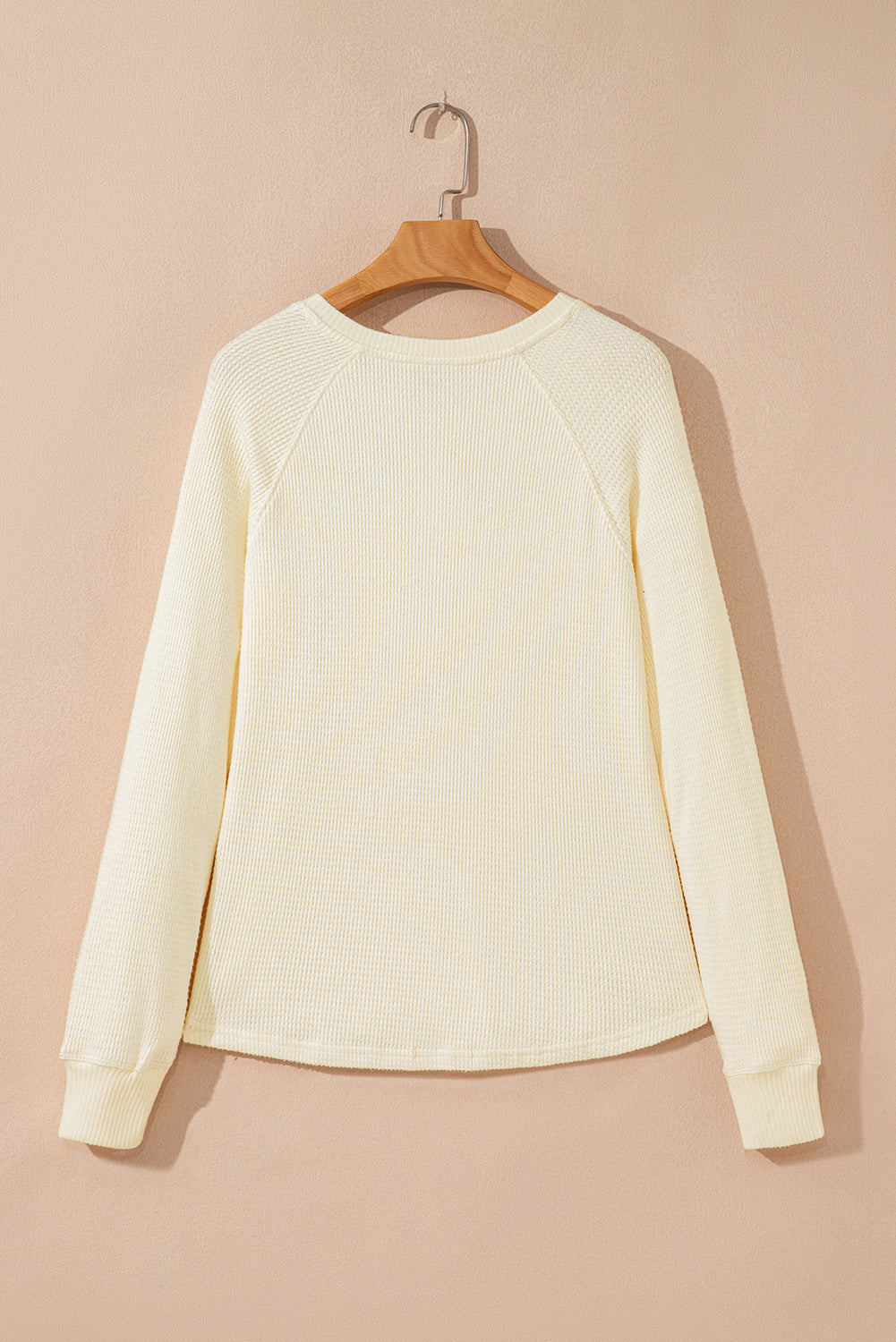 Oatmeal Textured Knit Half Buttons Henley Top-Tops/Long Sleeve Tops-[Adult]-[Female]-2022 Online Blue Zone Planet