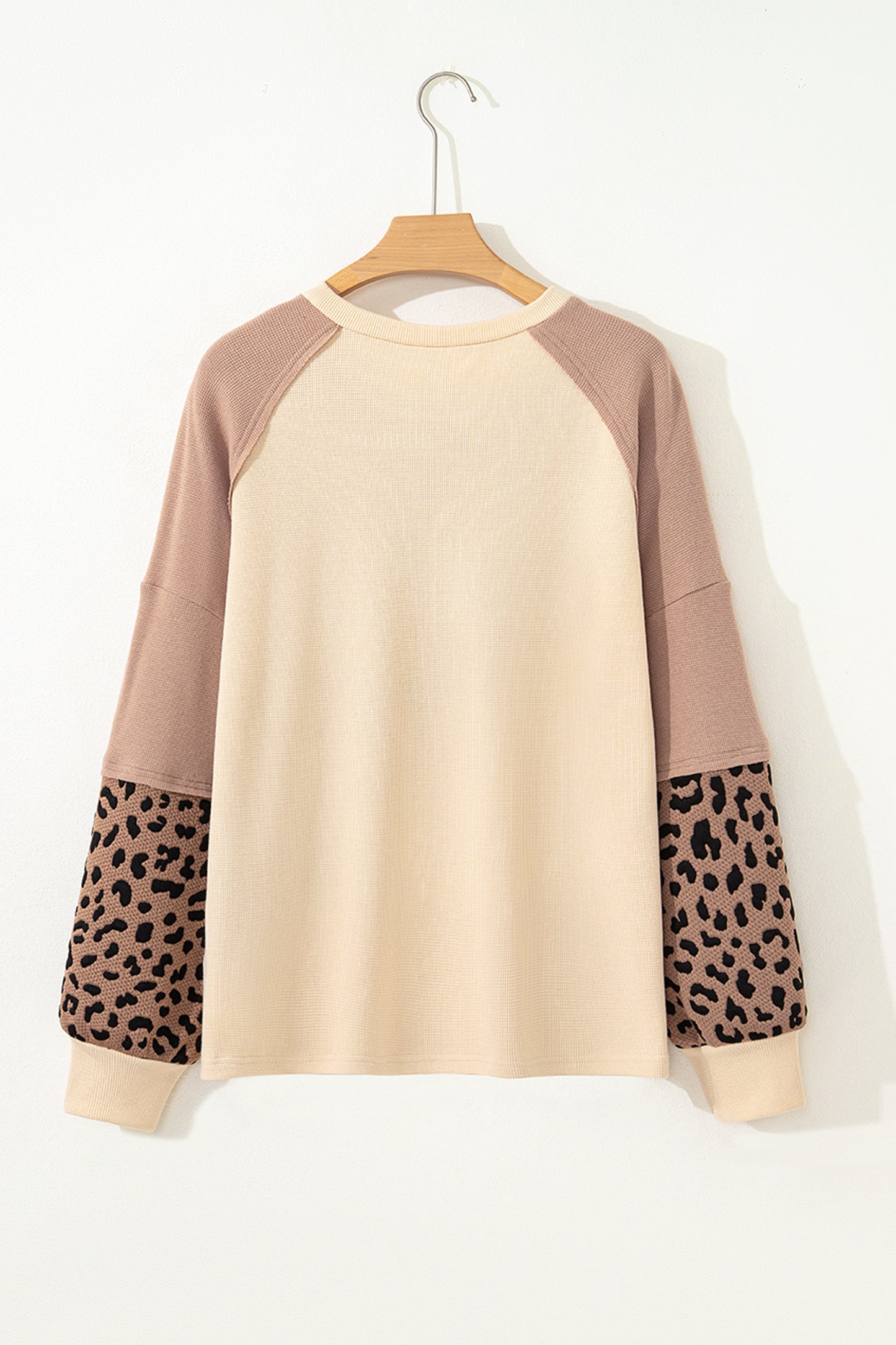 Light French Beige Leopard Star Color Block Patchwork Textured Baggy Sweatshirt-Tops/Sweatshirts & Hoodies-[Adult]-[Female]-2022 Online Blue Zone Planet