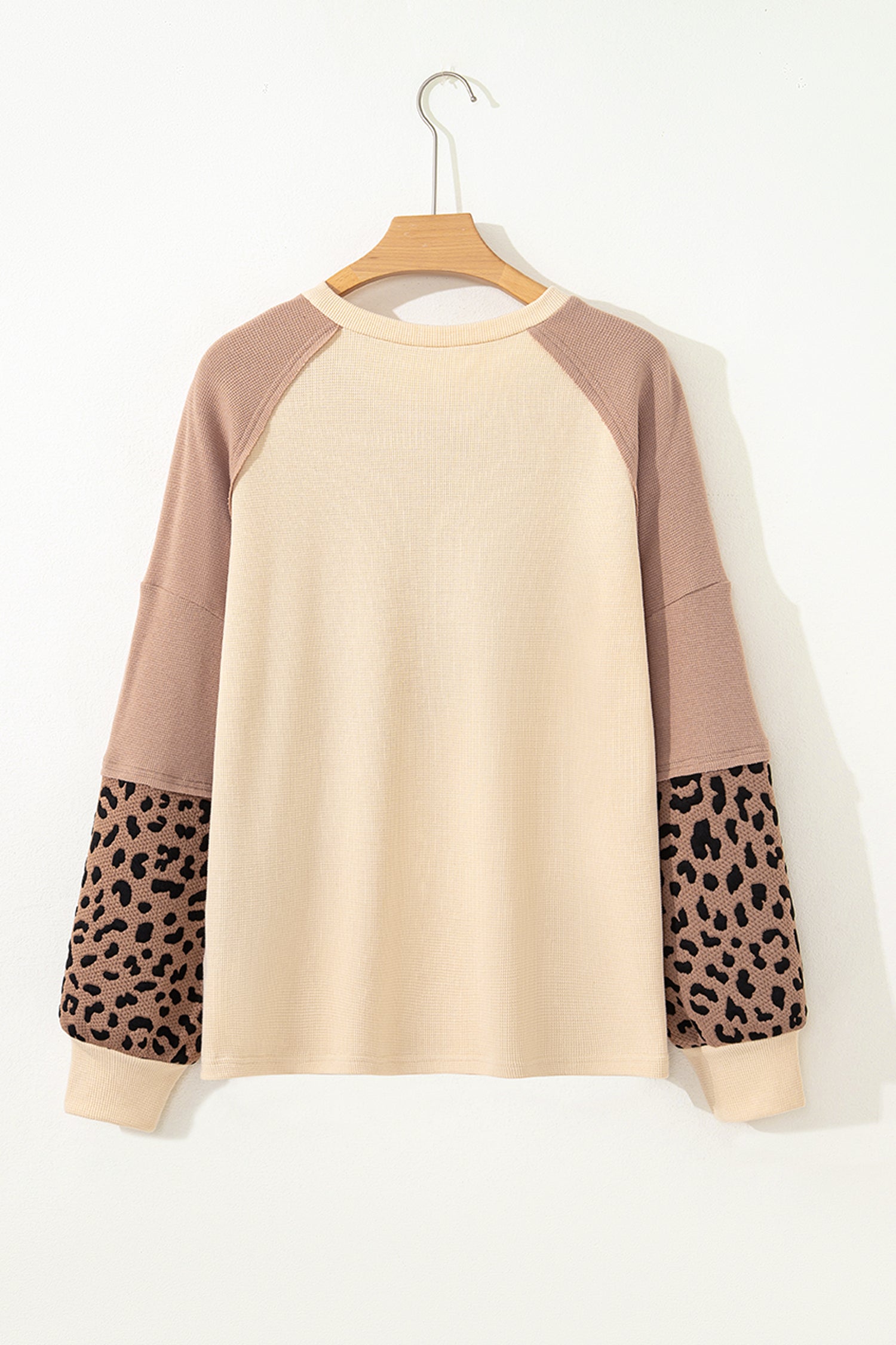 Light French Beige Leopard Star Color Block Patchwork Textured Baggy Sweatshirt-Tops/Sweatshirts & Hoodies-[Adult]-[Female]-2022 Online Blue Zone Planet
