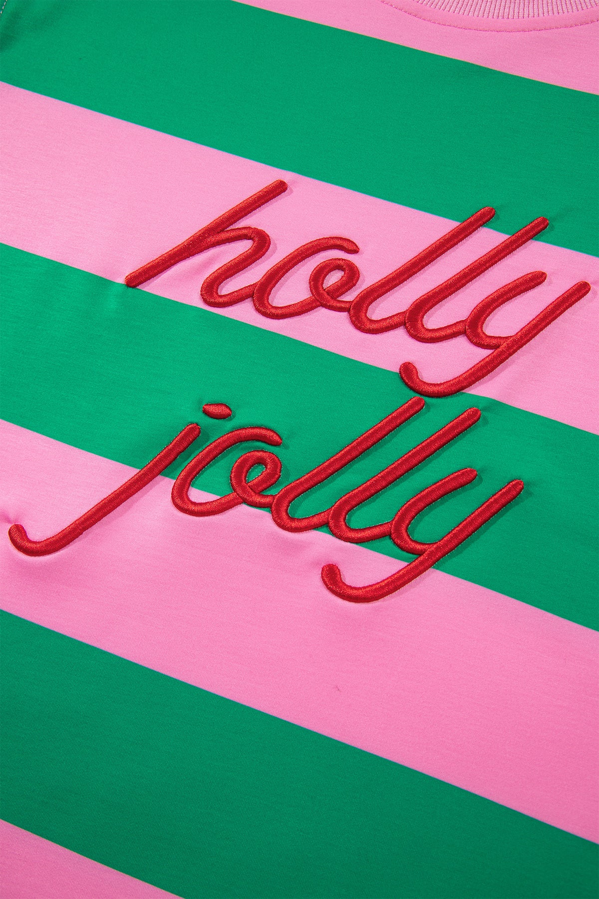 Green Stripe holly jolly Letter Embroidered Pullover Sweatshirt-Tops/Sweatshirts & Hoodies-[Adult]-[Female]-2022 Online Blue Zone Planet