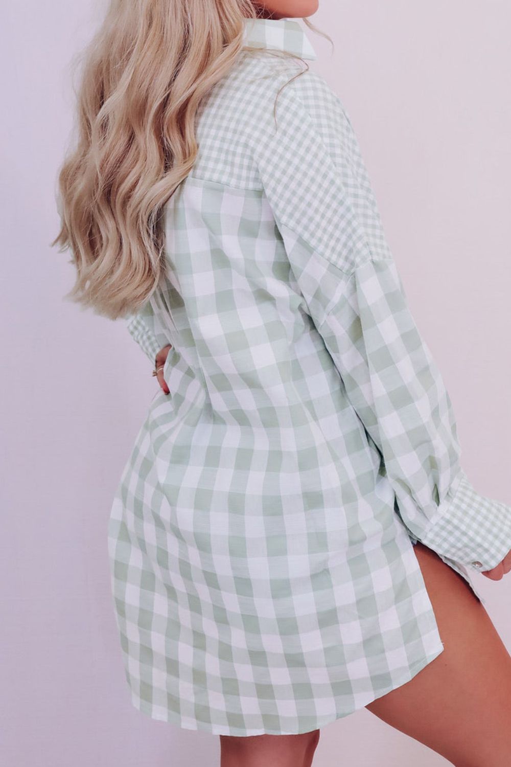 Pocketed Plaid Collared Neck Long Sleeve Shirt-TOPS / DRESSES-[Adult]-[Female]-2022 Online Blue Zone Planet