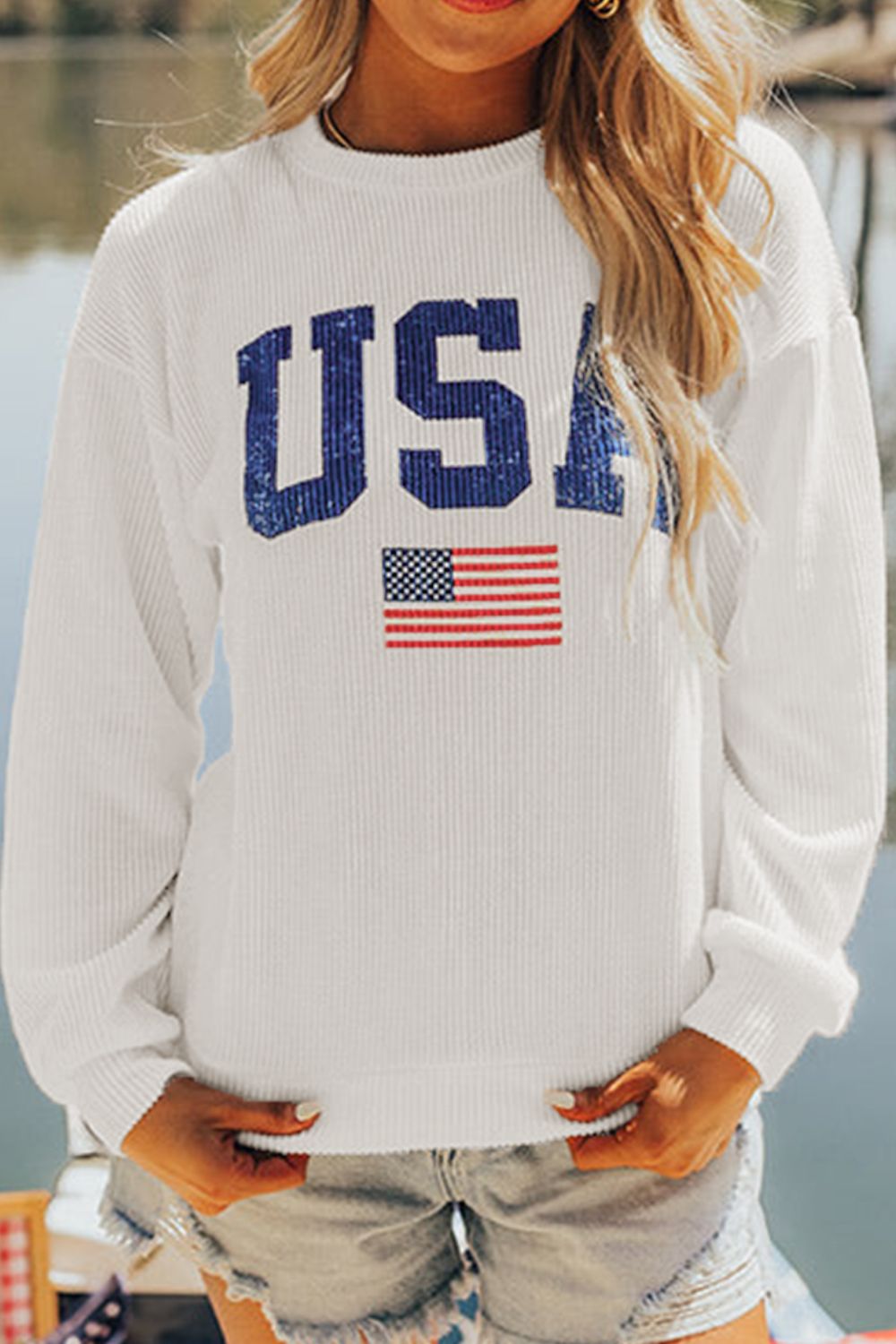 US Flag Corded Long Sleeve Sweatshirt-TOPS / DRESSES-[Adult]-[Female]-2022 Online Blue Zone Planet