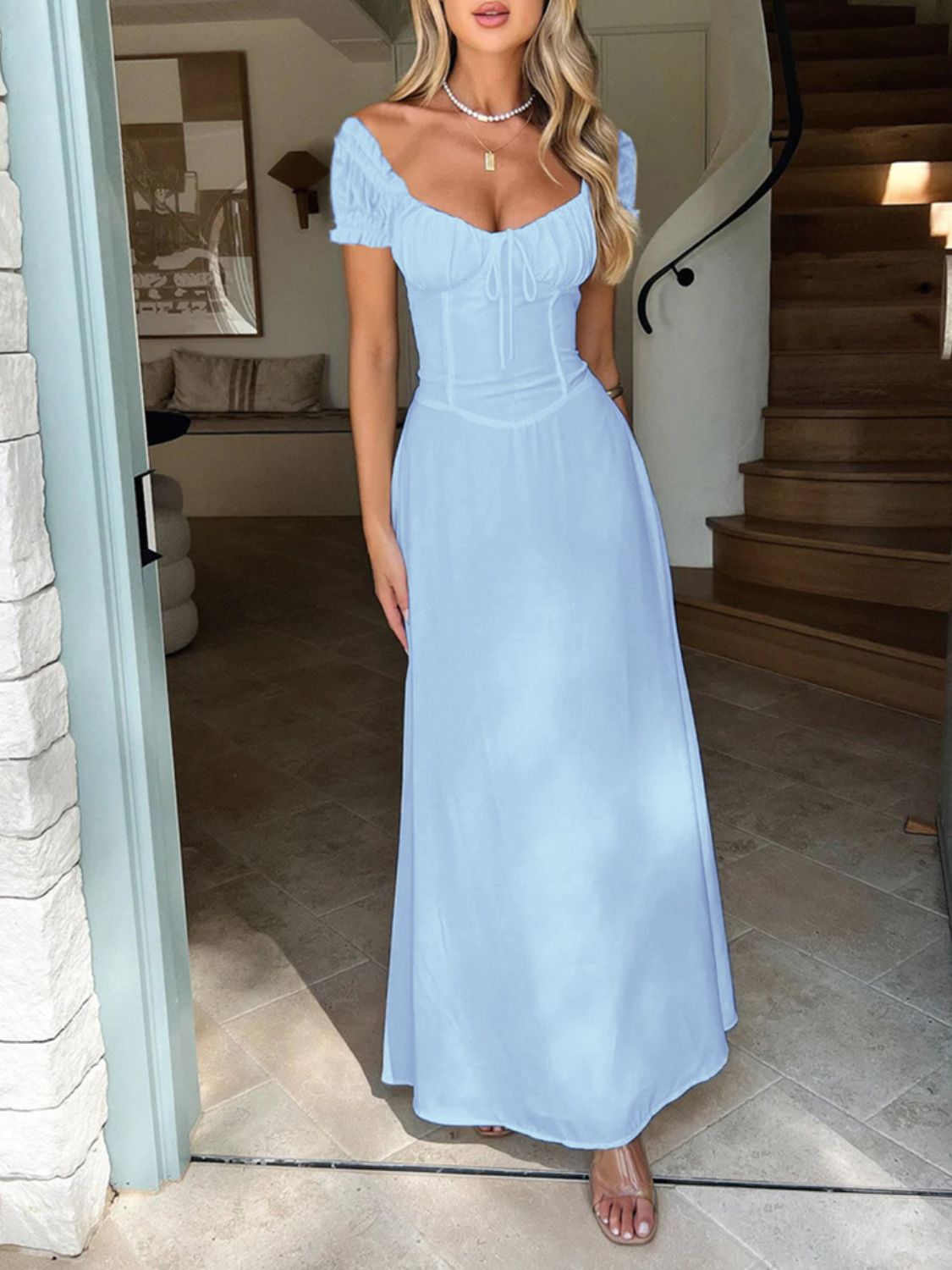 Devine Sweetheart Neck Short Sleeve Maxi Dress-TOPS / DRESSES-[Adult]-[Female]-2022 Online Blue Zone Planet