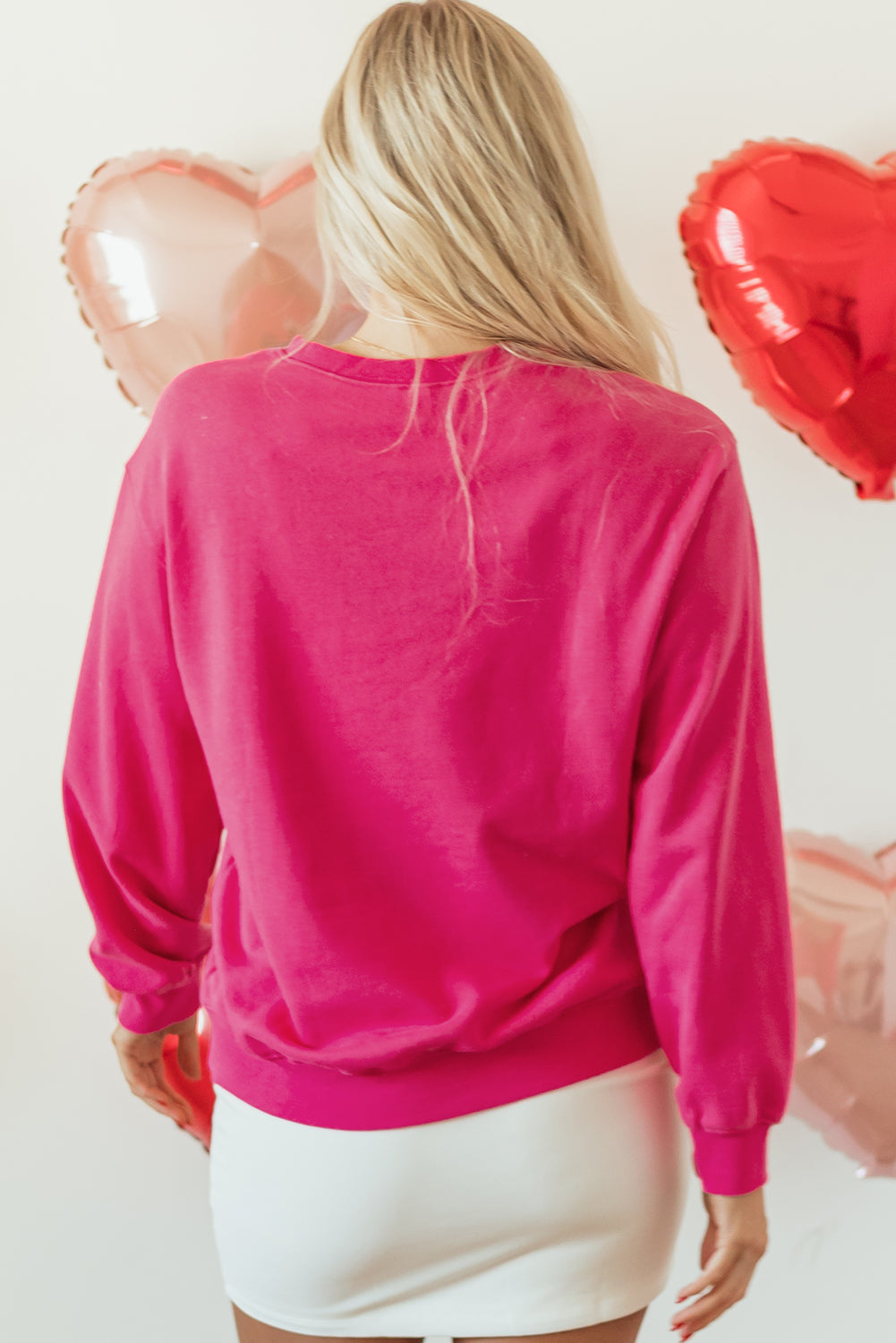 Strawberry Pink Cow & Sequin Double Heart Patch Graphic Sweatshirt-Tops/Sweatshirts & Hoodies-[Adult]-[Female]-2022 Online Blue Zone Planet