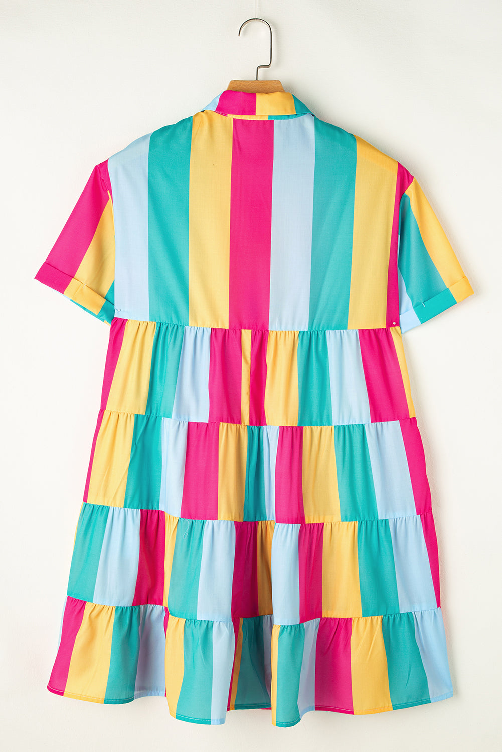 Blue Zone Planet | Rose Stripe Colorblock Short Sleeve Mini Shirt Dress-TOPS / DRESSES-[Adult]-[Female]-2022 Online Blue Zone Planet