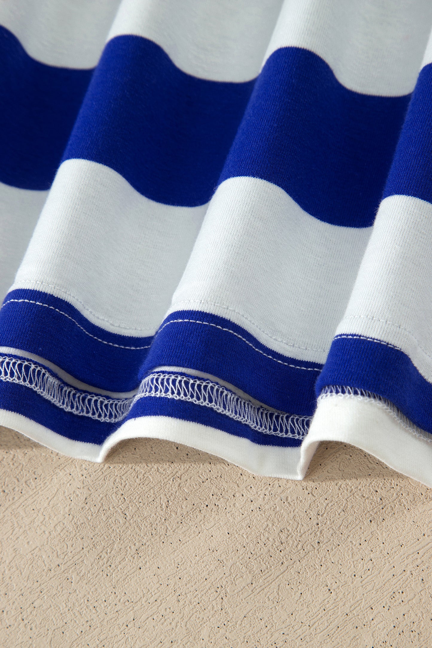 Blue Stripe Contrast Trim Round Neck Short Puff Sleeve Shift Mini Dress-TOPS / DRESSES-[Adult]-[Female]-2022 Online Blue Zone Planet