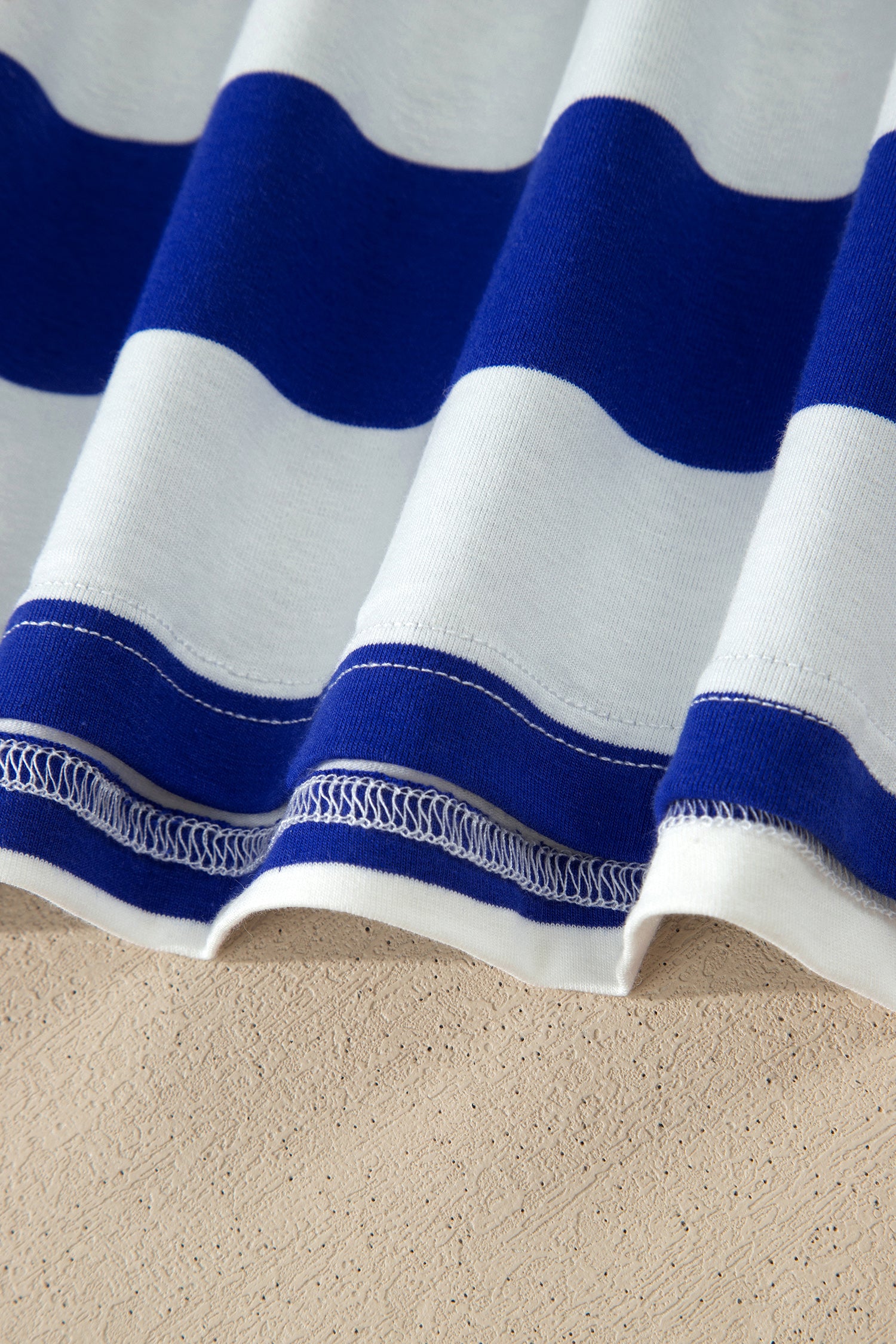 Blue Stripe Contrast Trim Round Neck Short Puff Sleeve Shift Mini Dress-TOPS / DRESSES-[Adult]-[Female]-2022 Online Blue Zone Planet