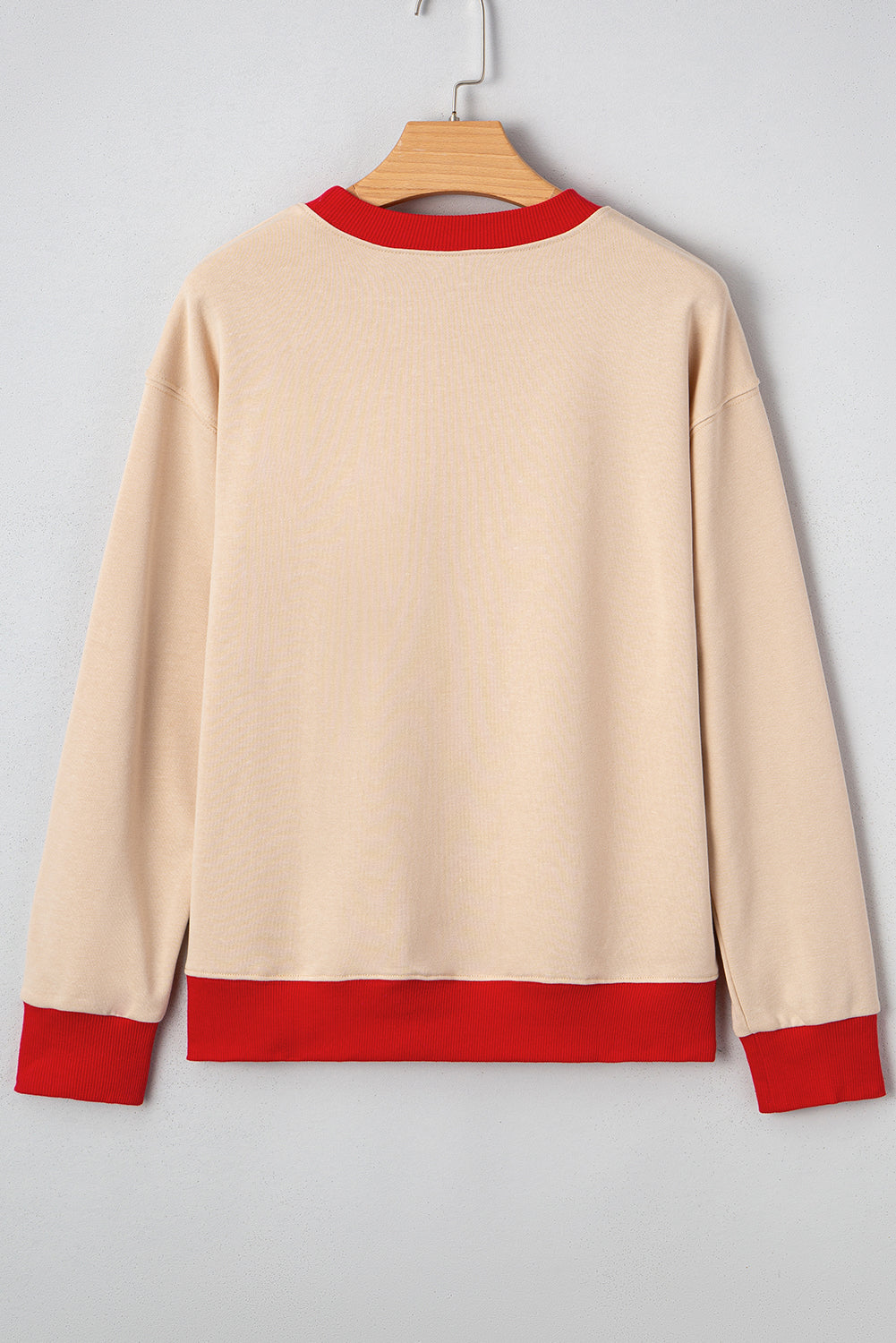 Oatmeal Game Day Letter Graphic Varsity Striped Detail Baggy Sweatshirt-Tops/Sweatshirts & Hoodies-[Adult]-[Female]-2022 Online Blue Zone Planet