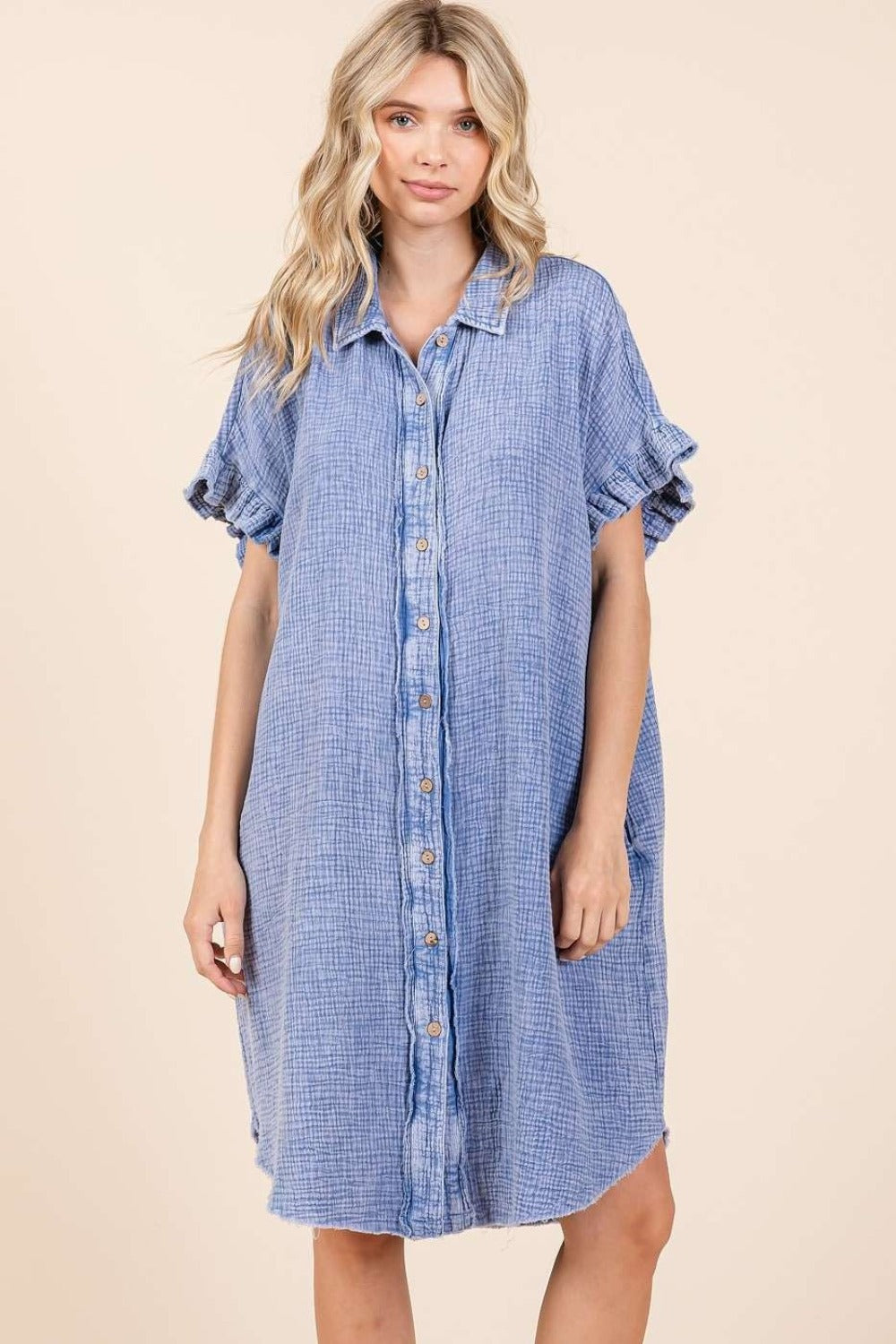 Blue Zone Planet | Mittoshop Mineral Wash Cotton Gauze Mini Shirt Dress-TOPS / DRESSES-[Adult]-[Female]-2022 Online Blue Zone Planet