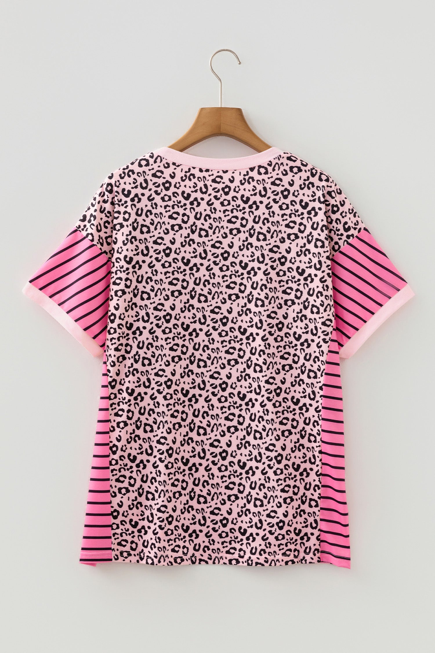 Pink Leopard Striped Contrast Patchwork Plus Size Tee-Plus Size/Plus Size Tops/Plus Size Tops & Tees-[Adult]-[Female]-2022 Online Blue Zone Planet