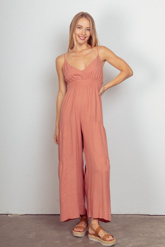 VERY J Sleeveless Ruched Wide Leg Jumpsuit-TOPS / DRESSES-[Adult]-[Female]-Blush-S-2022 Online Blue Zone Planet