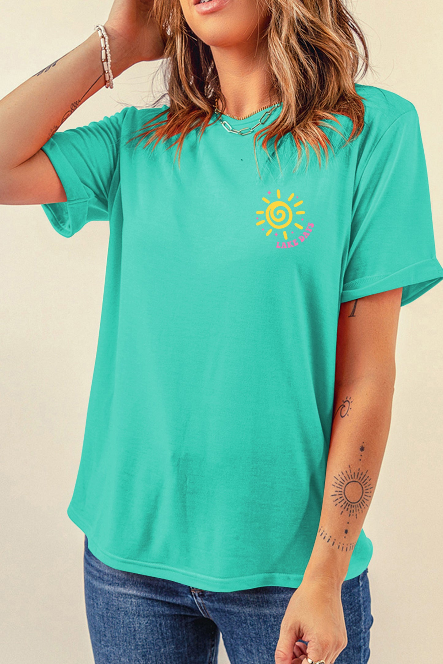 Mint Green LAKE DAYS Double Side Printed Vacation T Shirt-Graphic/Graphic Tees-[Adult]-[Female]-2022 Online Blue Zone Planet