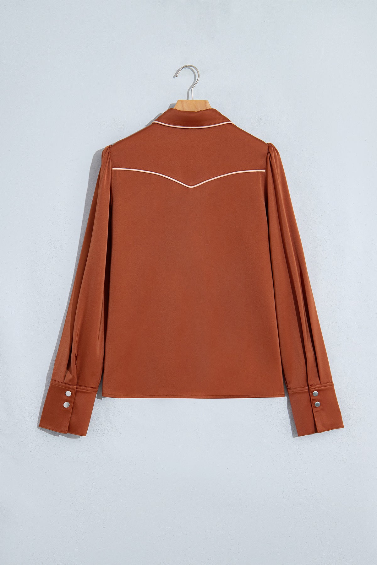Cinnamon Silky Long Sleeve Button Front Western Fashion Shirt-Tops/Blouses & Shirts-[Adult]-[Female]-2022 Online Blue Zone Planet