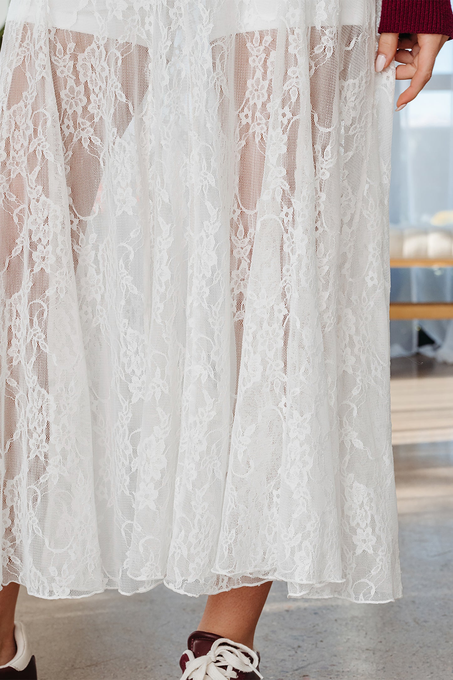 White Sheer Floral Lace Flowy Maxi Skirt-Bottoms/Skirts & Petticoat-[Adult]-[Female]-2022 Online Blue Zone Planet