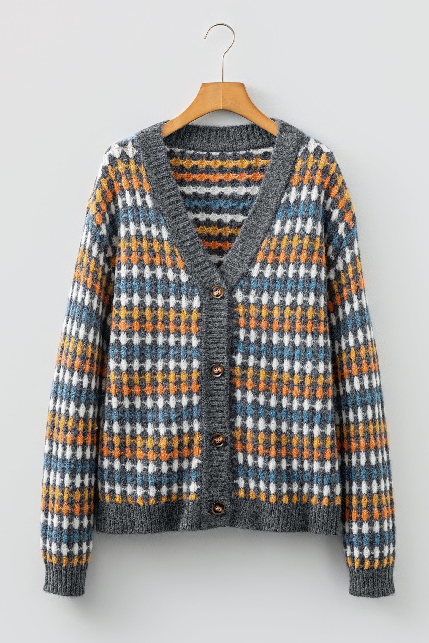 Multicolour Dotty Pattern Knit Button Front V Neck Sweater Cardigan-TOPS / DRESSES-[Adult]-[Female]-2022 Online Blue Zone Planet
