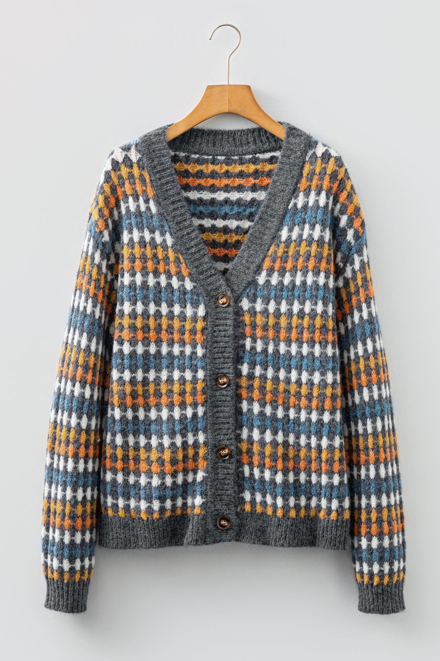 Multicolour Dotty Pattern Knit Button Front V Neck Sweater Cardigan-TOPS / DRESSES-[Adult]-[Female]-2022 Online Blue Zone Planet