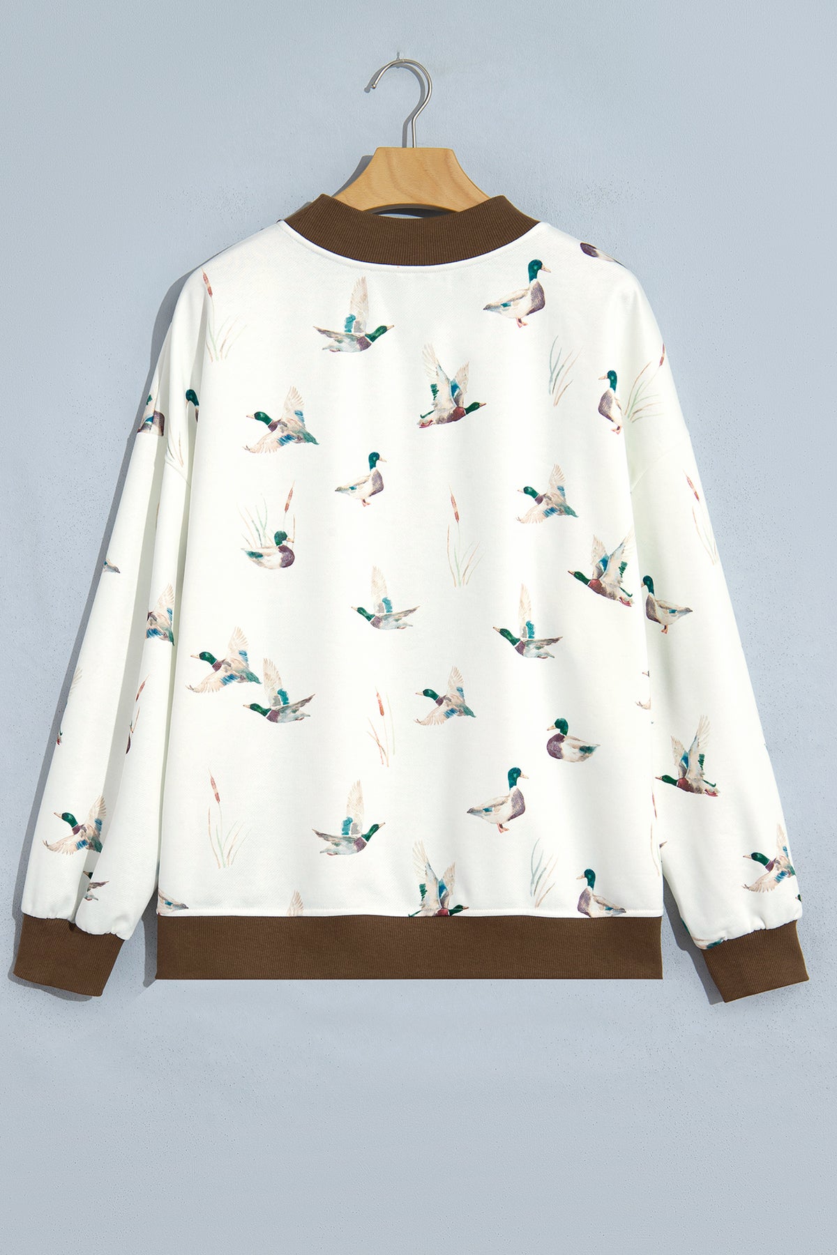 Beige Western Mallard Letter Print Baggy Pullover Sweatshirt-Tops/Sweatshirts & Hoodies-[Adult]-[Female]-2022 Online Blue Zone Planet