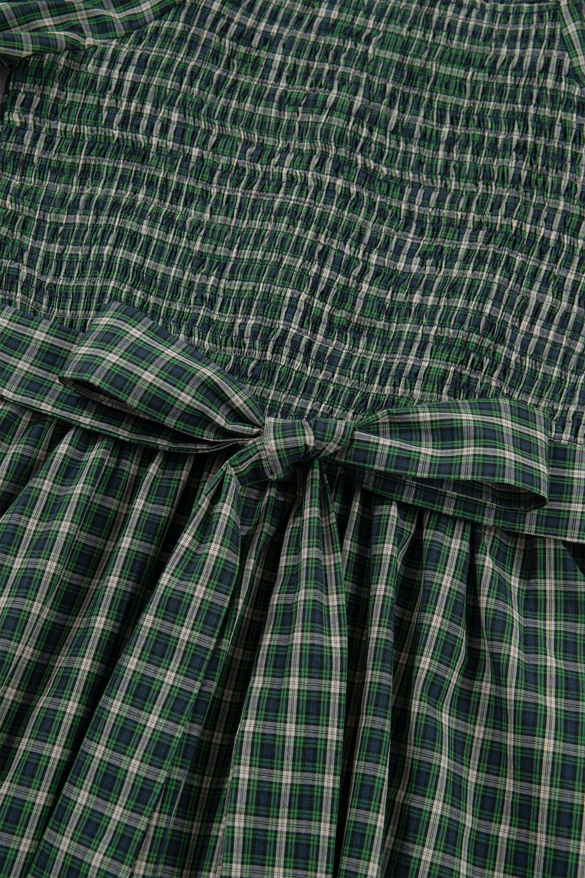 Green Plaid Square Neck Shirred High Waist Ruffle Hem Dress-TOPS / DRESSES-[Adult]-[Female]-2022 Online Blue Zone Planet