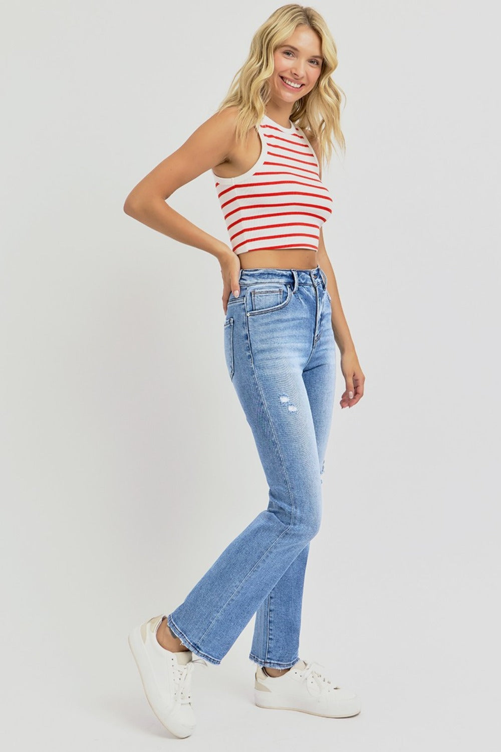 Blue Zone Planet | RISEN Full Size Distressed High-Rise Ankle Straight Jeans-TOPS / DRESSES-[Adult]-[Female]-2022 Online Blue Zone Planet