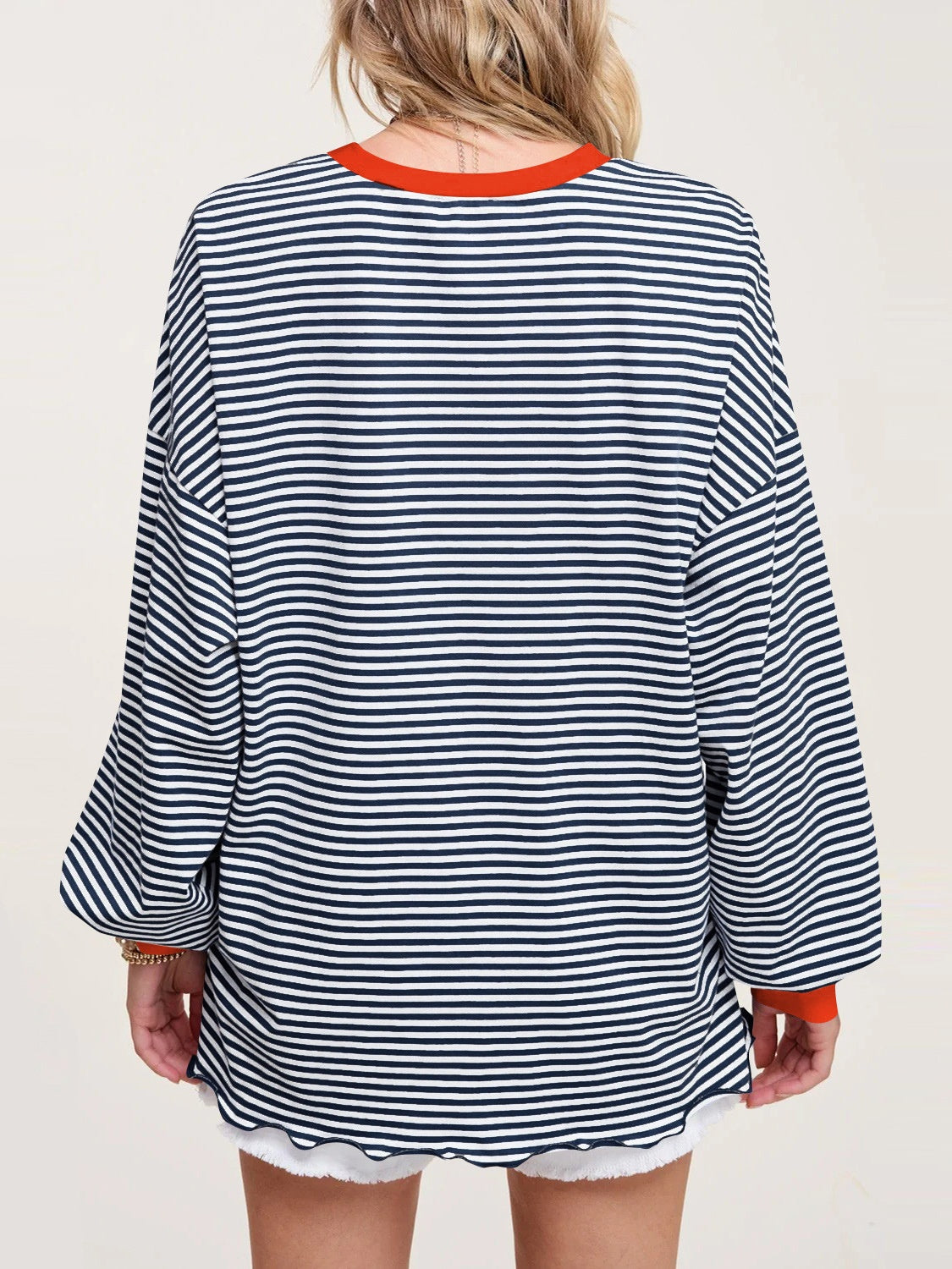 Contrast Striped Long Sleeve Sweatshirt-TOPS / DRESSES-[Adult]-[Female]-2022 Online Blue Zone Planet