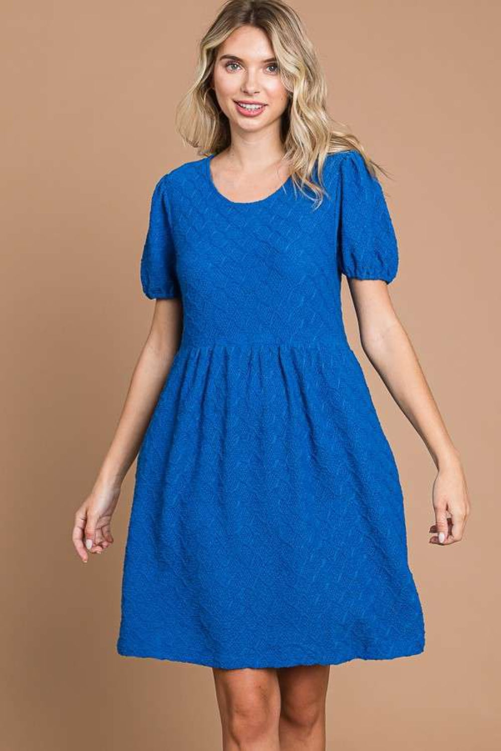 Blue Zone Planet |  Culture Code Texture Round Neck Short Sleeve Dress with Pockets BLUE ZONE PLANET