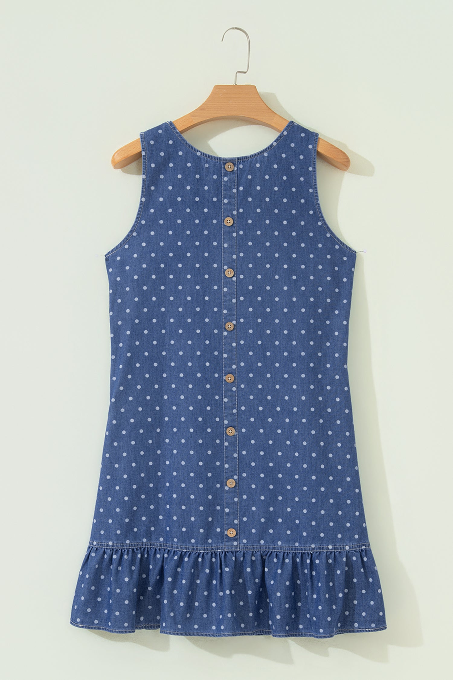 Blue Polka Dot Ruffle Hem Sleeveless Shift Dress Mini Vacation Wholesale-TOPS / DRESSES-[Adult]-[Female]-2022 Online Blue Zone Planet
