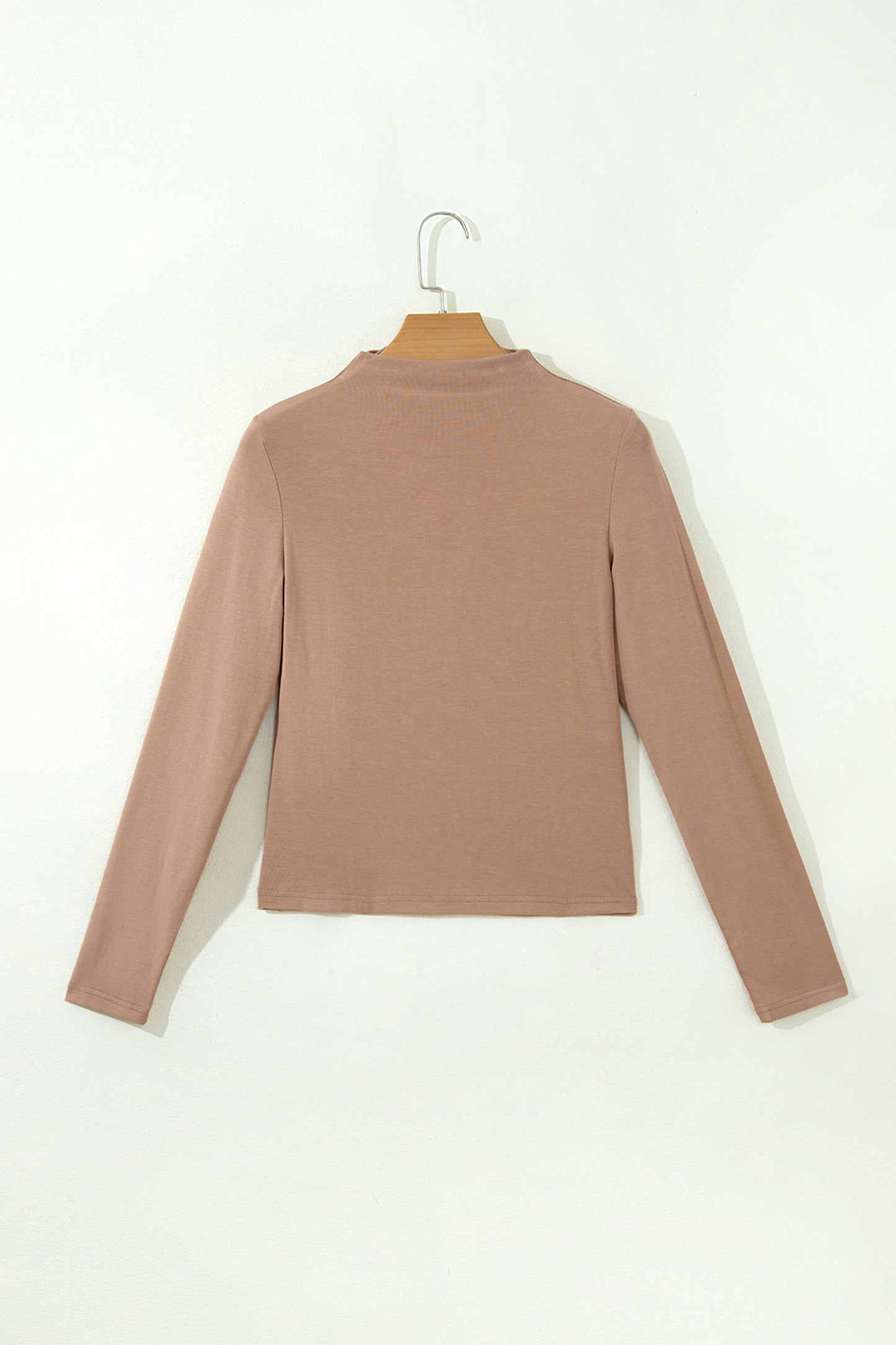 Straw Yellow Solid Color Ribbed High Neck Long Sleeve Sheath Top
