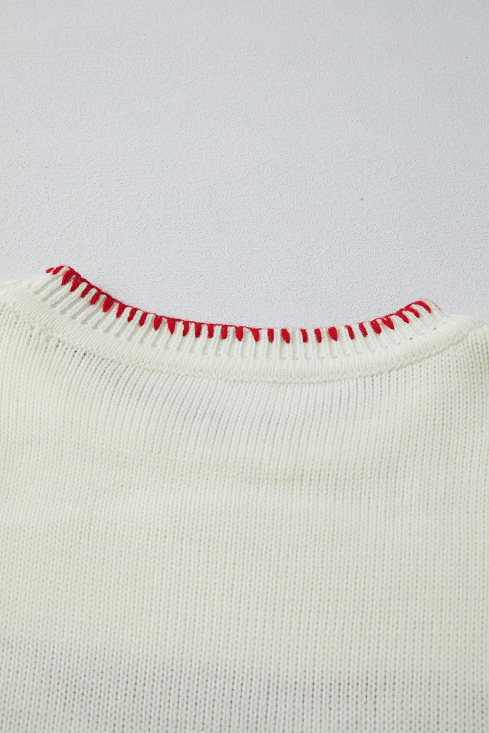 White Bow Pattern Contrast Trim Christmas Loose Graphic Sweater-TOPS / DRESSES-[Adult]-[Female]-2022 Online Blue Zone Planet