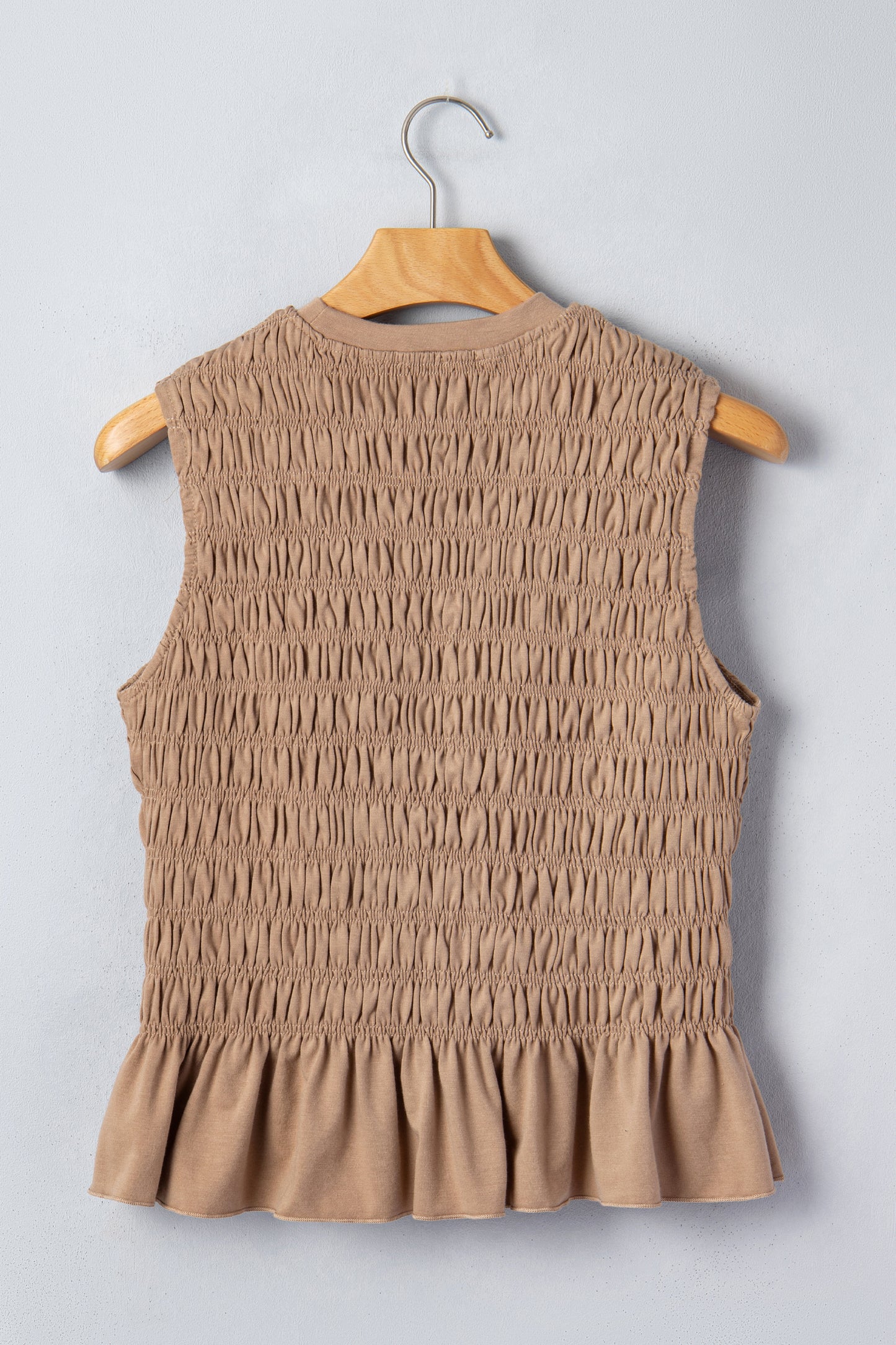 Smoke Gray Shirred Slim Fit Ruffle Hem Tank Top-Tops/Tank Tops-[Adult]-[Female]-2022 Online Blue Zone Planet