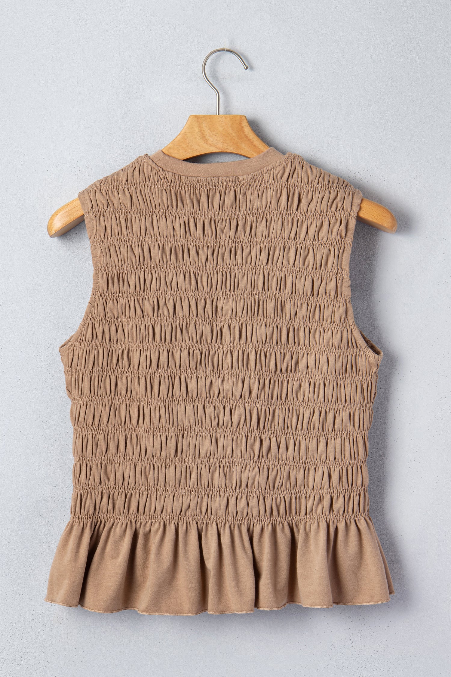 Smoke Gray Shirred Slim Fit Ruffle Hem Tank Top-Tops/Tank Tops-[Adult]-[Female]-2022 Online Blue Zone Planet