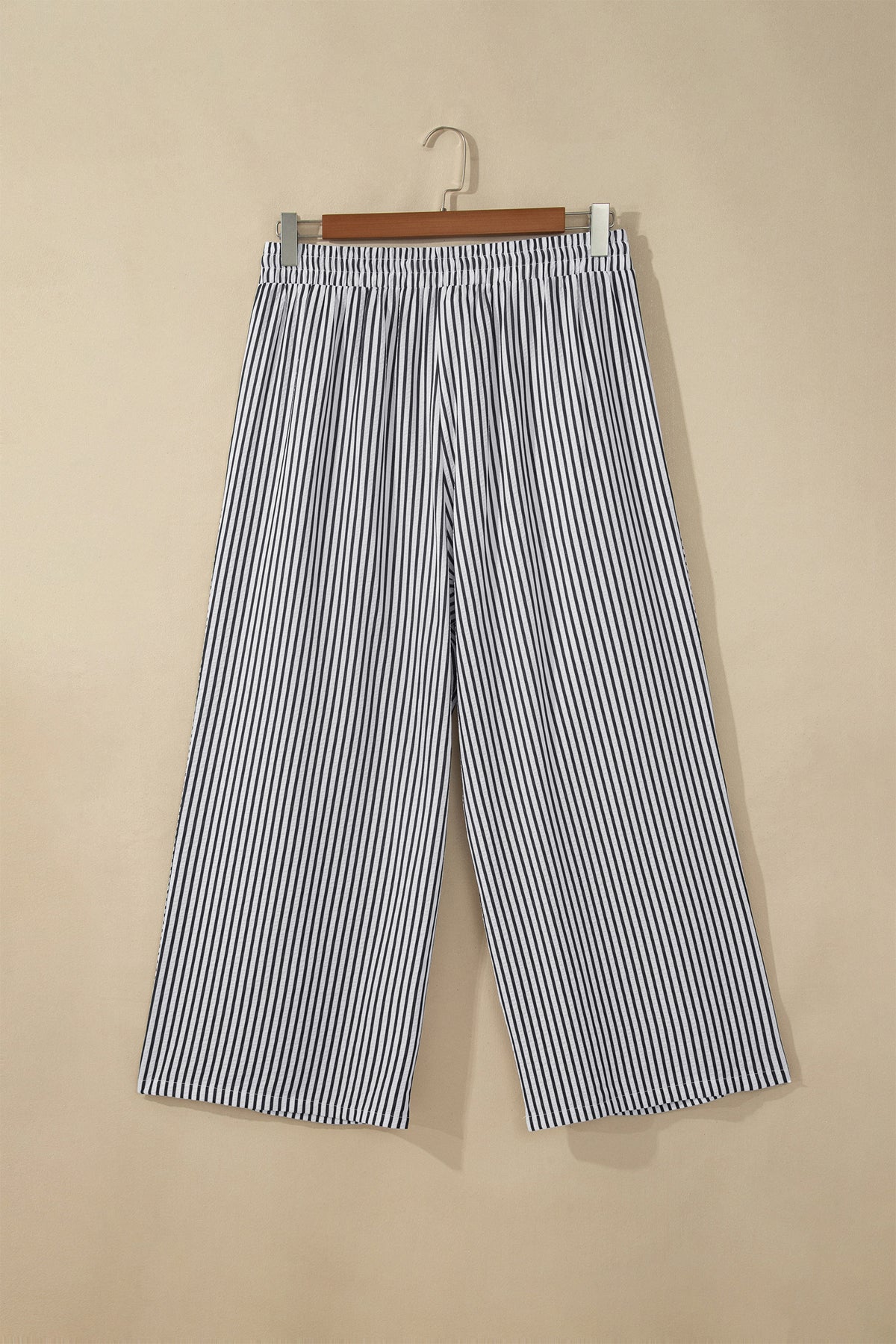 Black Stripe Plus Size Tie Waist Loose Pants-Plus Size/Plus Size Bottoms-[Adult]-[Female]-2022 Online Blue Zone Planet