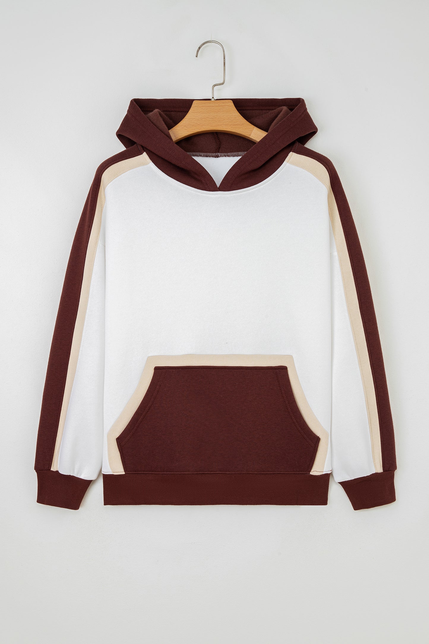 Coffee Color Block Patchwork Athleisure Hooded Sweatshirt-Tops / Dresses-[Adult]-[Female]-2022 Online Blue Zone Planet