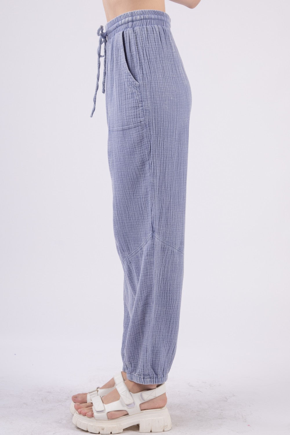 Blue Zone Planet | VERY J Washed Woven Crinkle Gauze Drawstring Cargo Pants-TOPS / DRESSES-[Adult]-[Female]-2022 Online Blue Zone Planet