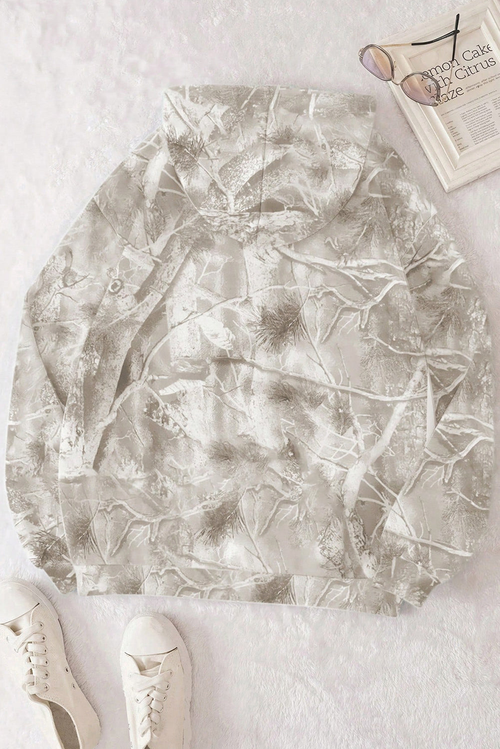 Beige Camouflage Woodland Print Oversized Sporty Hoodie-Tops/Sweatshirts & Hoodies-[Adult]-[Female]-2022 Online Blue Zone Planet