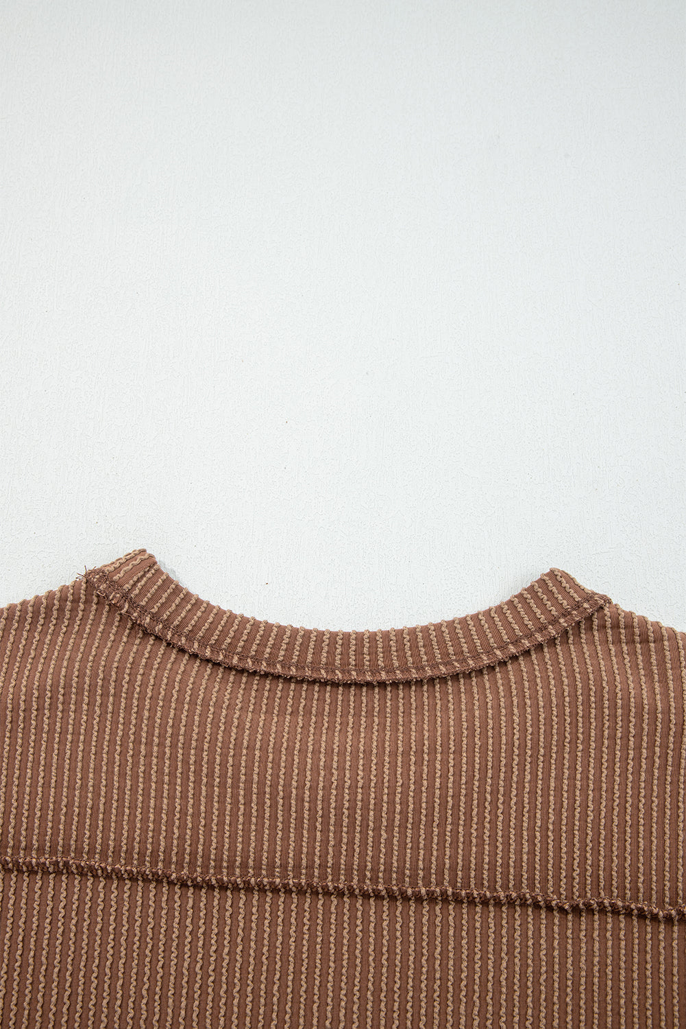 Dark Khaki Twist Ribbed Exposed Seam Detail Long Sleeve Loose Top-Tops/Long Sleeve Tops-[Adult]-[Female]-2022 Online Blue Zone Planet