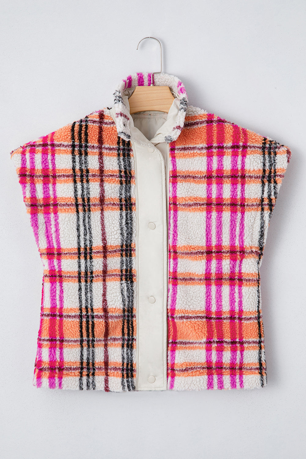 Rose Sherpa Plaid Jacket Vest-Outerwear/Vests-[Adult]-[Female]-2022 Online Blue Zone Planet