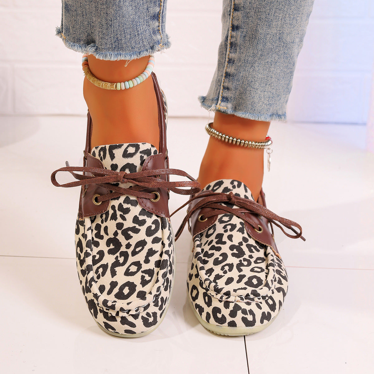 Lace Up Leopard Slip-Ons-BOOTS-[Adult]-[Female]-Cream-36(US5)-2022 Online Blue Zone Planet