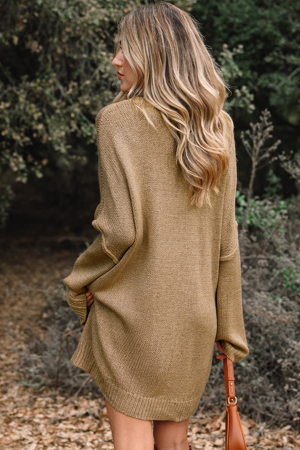 Pale Khaki Oversize Drop Shoulder Slouchy Sweater Dress-TOPS / DRESSES-[Adult]-[Female]-2022 Online Blue Zone Planet