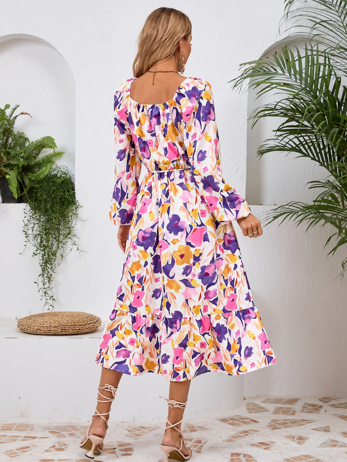 Printed Long Sleeve Midi Dress-TOPS / DRESSES-[Adult]-[Female]-2022 Online Blue Zone Planet