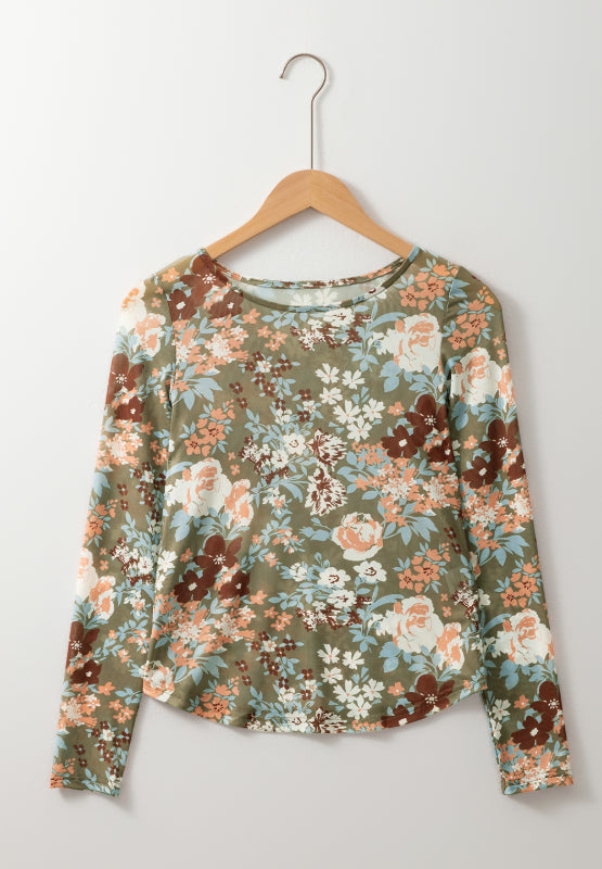 Blue Zone Planet | Floral Round Neck Long Sleeve T-Shirt-TOPS / DRESSES-[Adult]-[Female]-2022 Online Blue Zone Planet