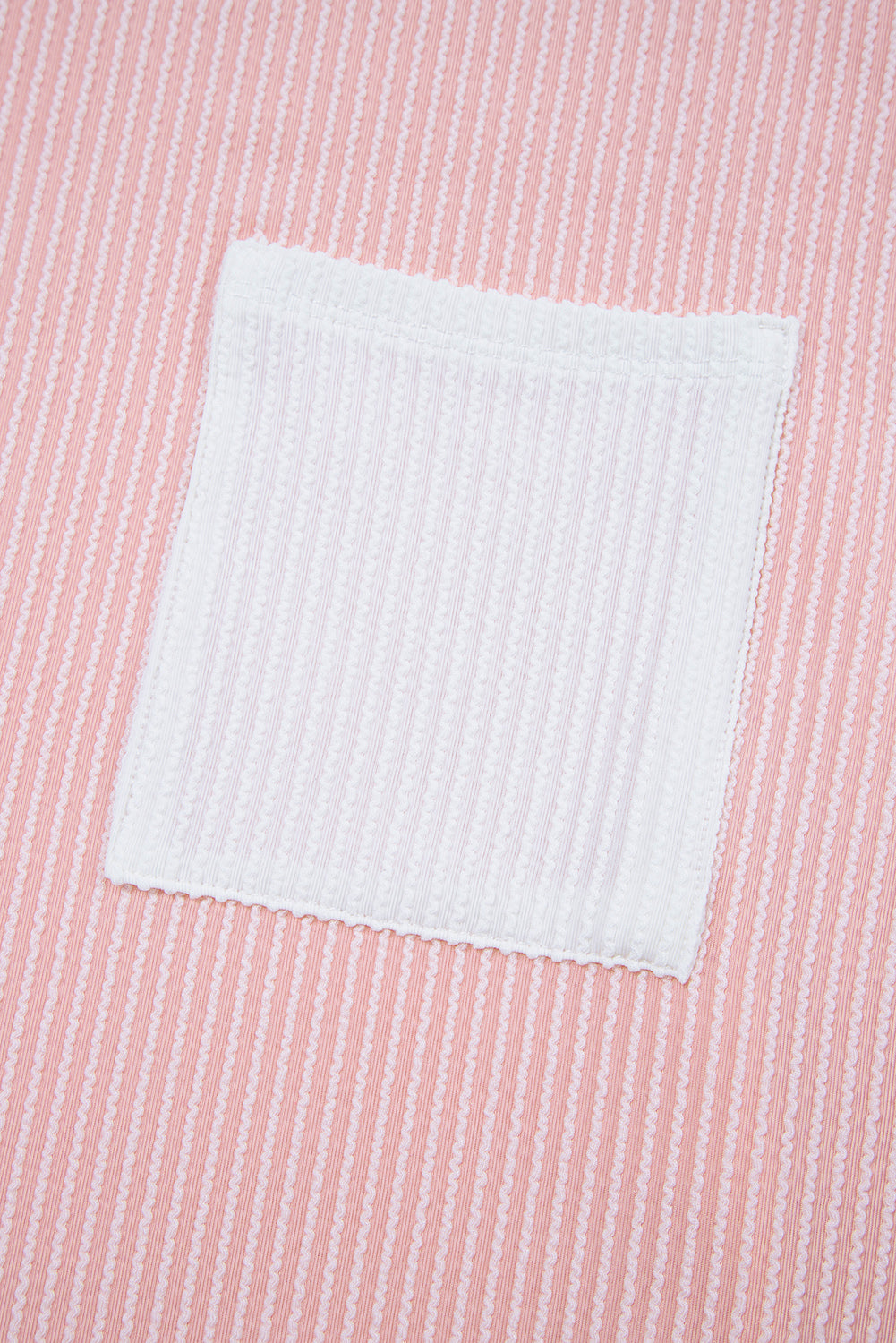 Pink Corded Knit Color Block Pocketed Crew Neck T Shirt-Tops/Tops & Tees-[Adult]-[Female]-2022 Online Blue Zone Planet