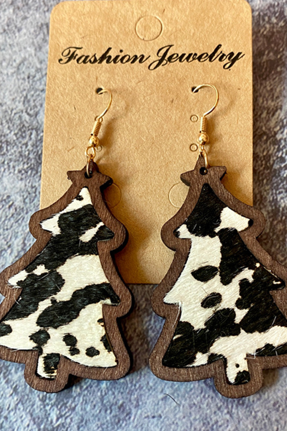 Black Cow Spots Christmas Tree Dangle Earrings-Accessories/Jewelry-[Adult]-[Female]-Black-ONE SIZE-2022 Online Blue Zone Planet