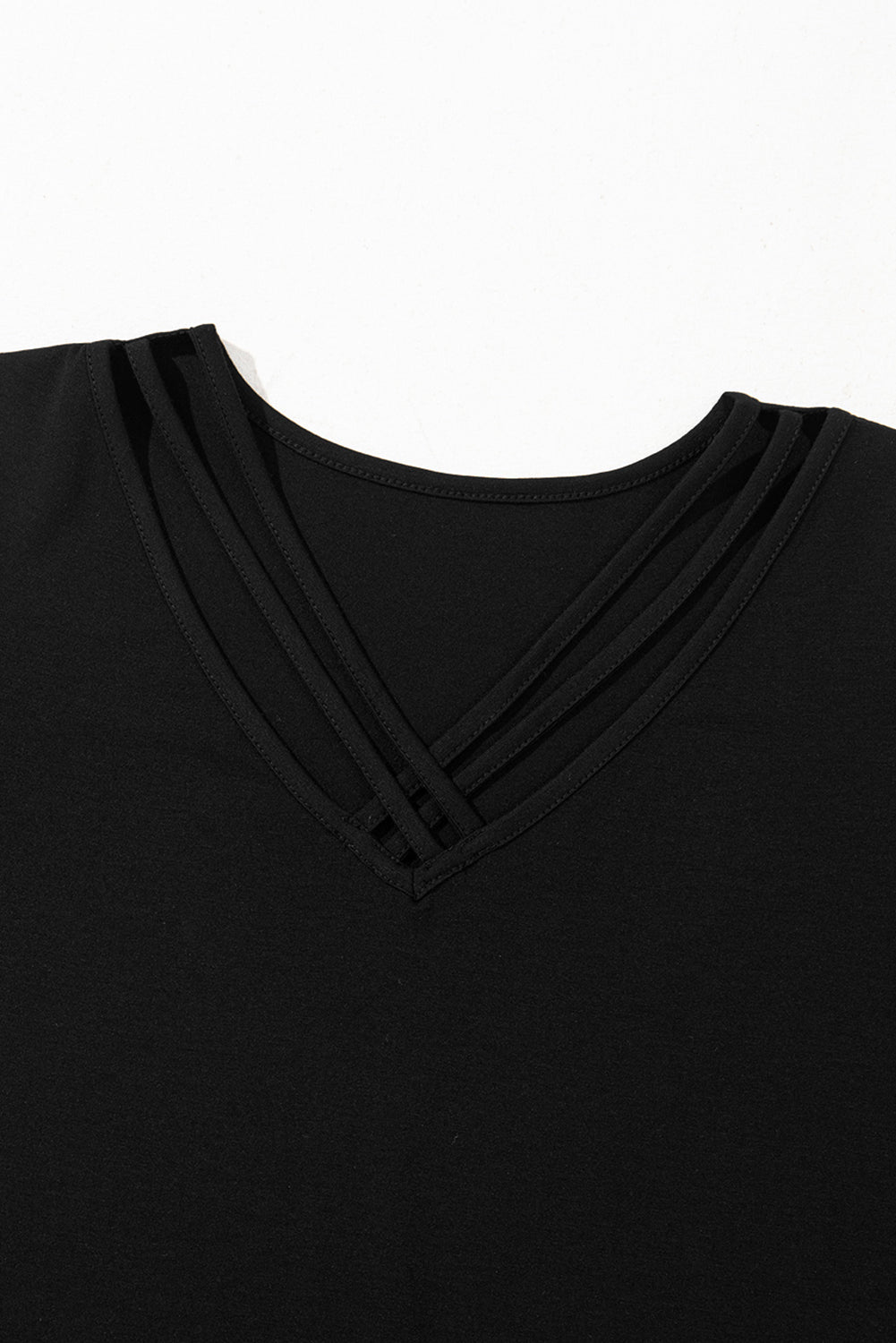 Black Crisscross V Neck Butterfly Sleeve T Shirt-Tops/Tops & Tees-[Adult]-[Female]-2022 Online Blue Zone Planet