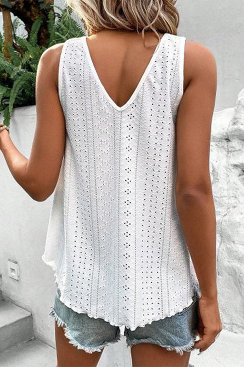 Mist Green Lace Crochet Splicing V Neck Loose Fit Tank Top-Tops/Tank Tops-[Adult]-[Female]-2022 Online Blue Zone Planet