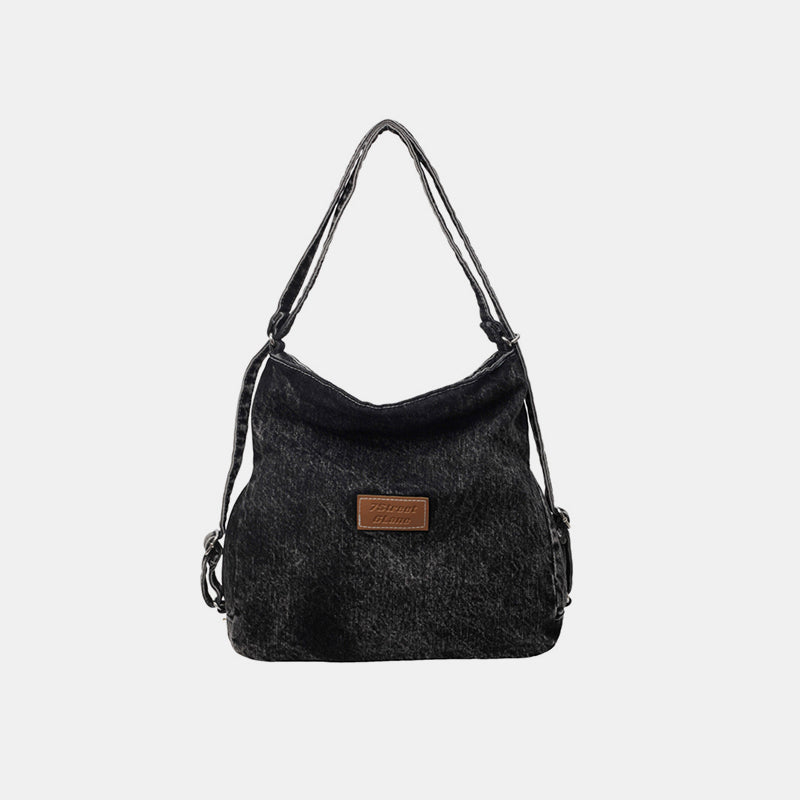 Blue Zone Planet | Adjustable Strap Denim Shoulder Bag-TOPS / DRESSES-[Adult]-[Female]-Black-One Size-2022 Online Blue Zone Planet